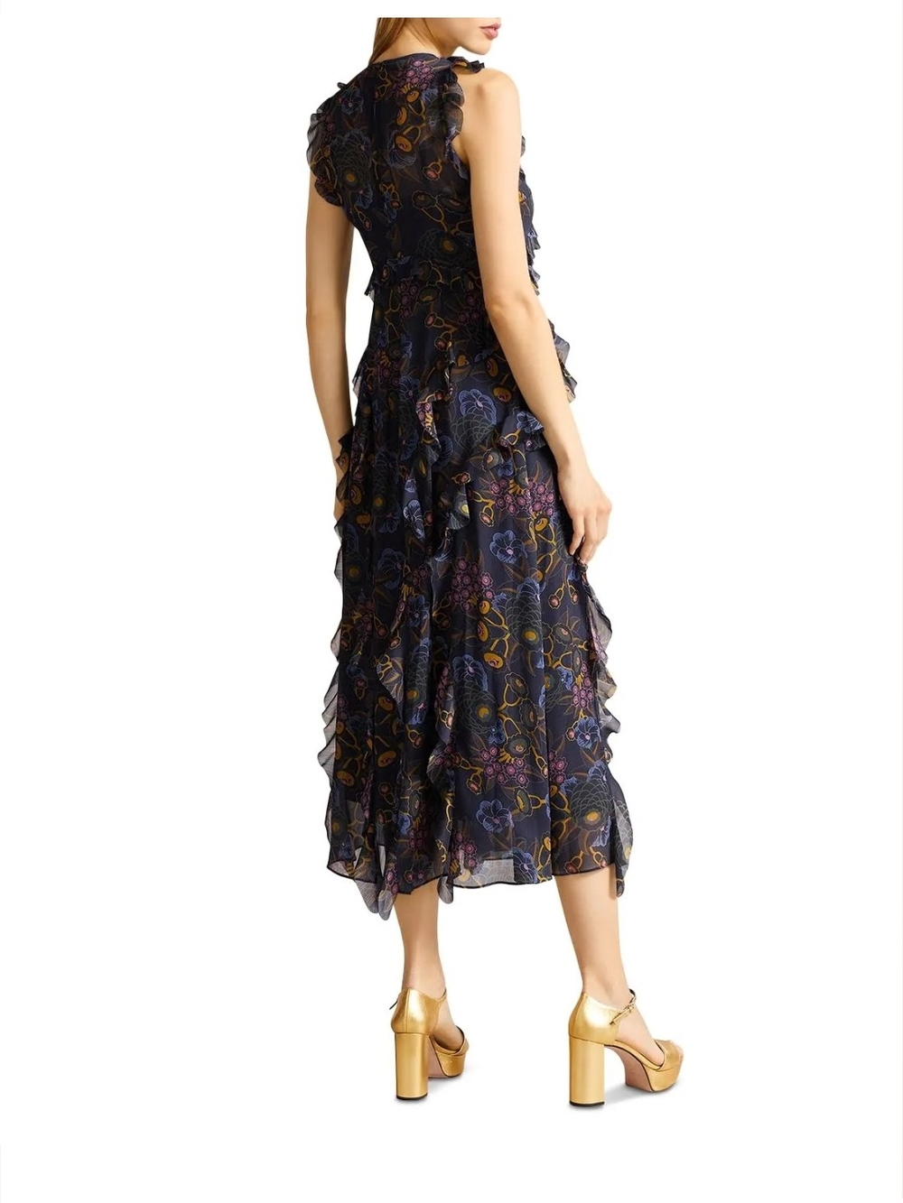 Ted Baker Karolia Floral Ruffle Midi Dress with Purple Accents - Picture 2 of 12